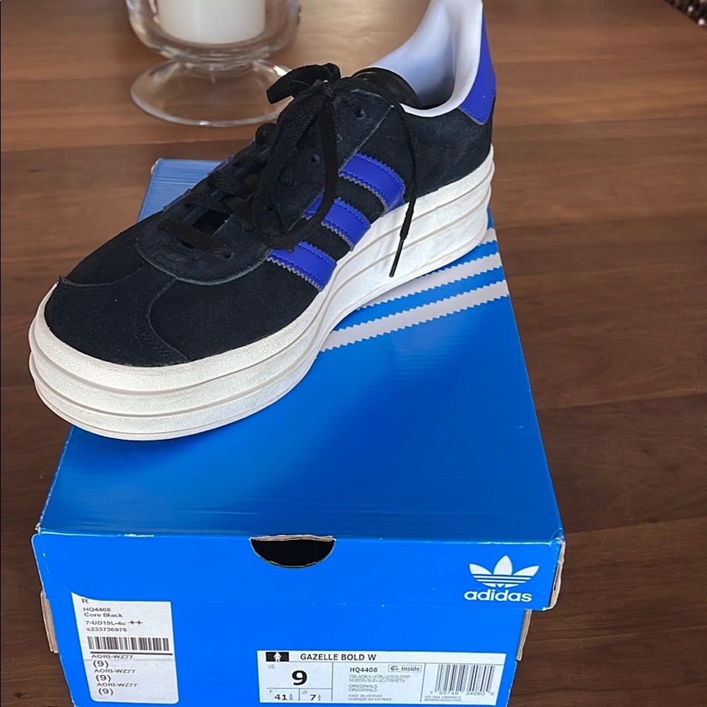 adidas Gazelle Bold W Black and Blue Athletic Shoes